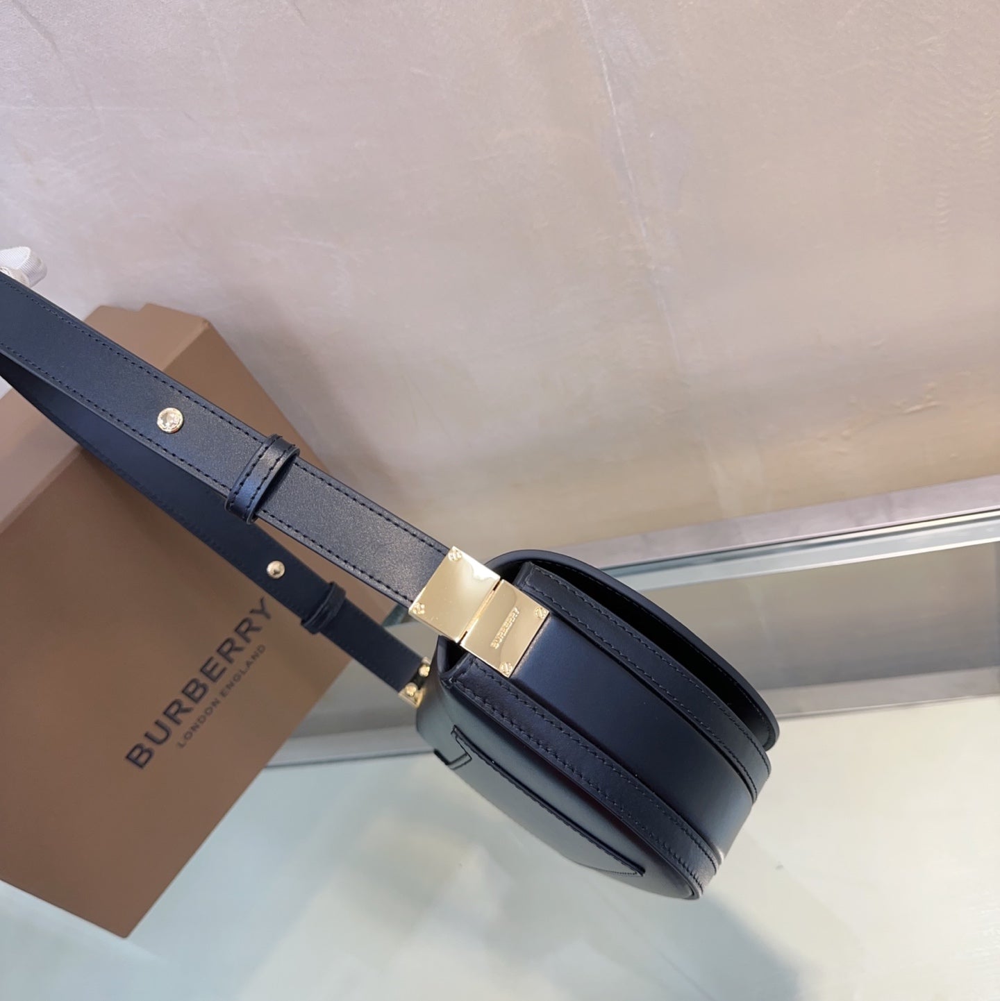 Sophisticated Black/Brown Burberry Half - Moon Bag With Dual Straps And Gold - Tone Accents Style No.717165