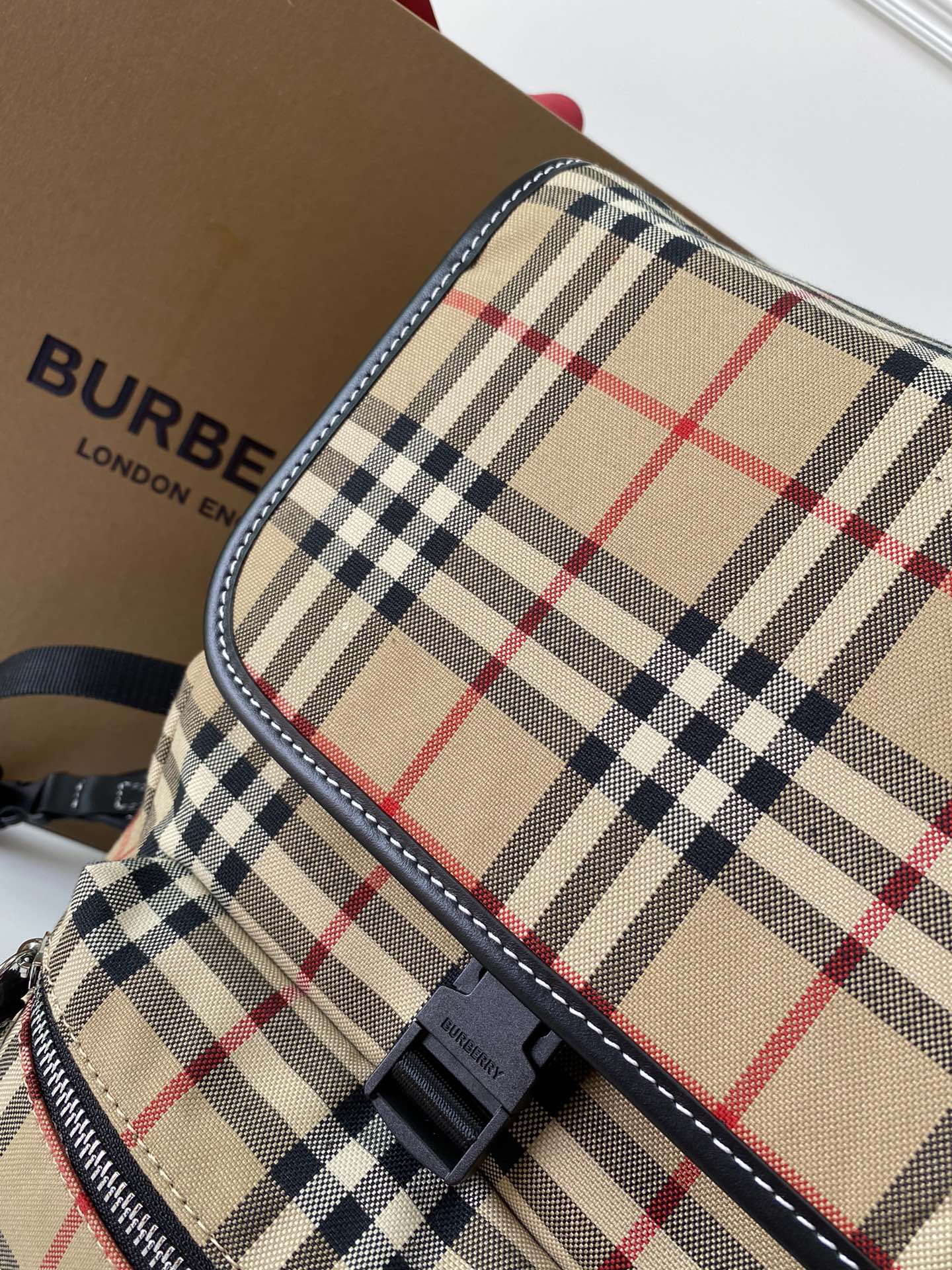 Classic Beige Checkered Burberry Backpack With Front Pocket And Adjustable Straps Style No.2432