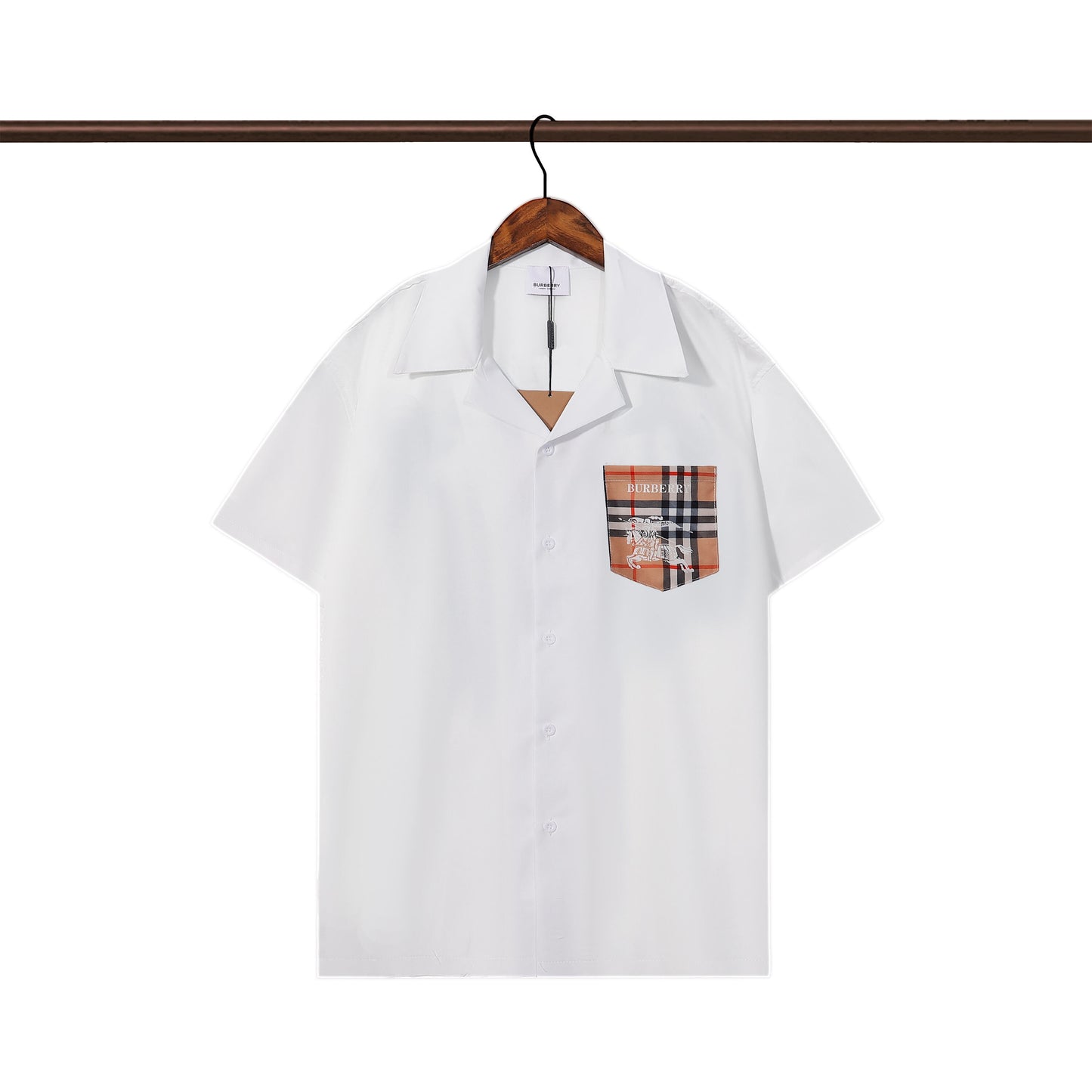 Burberry Style Black/White Short Sleeve Shirt With Checkered Pocket Detail