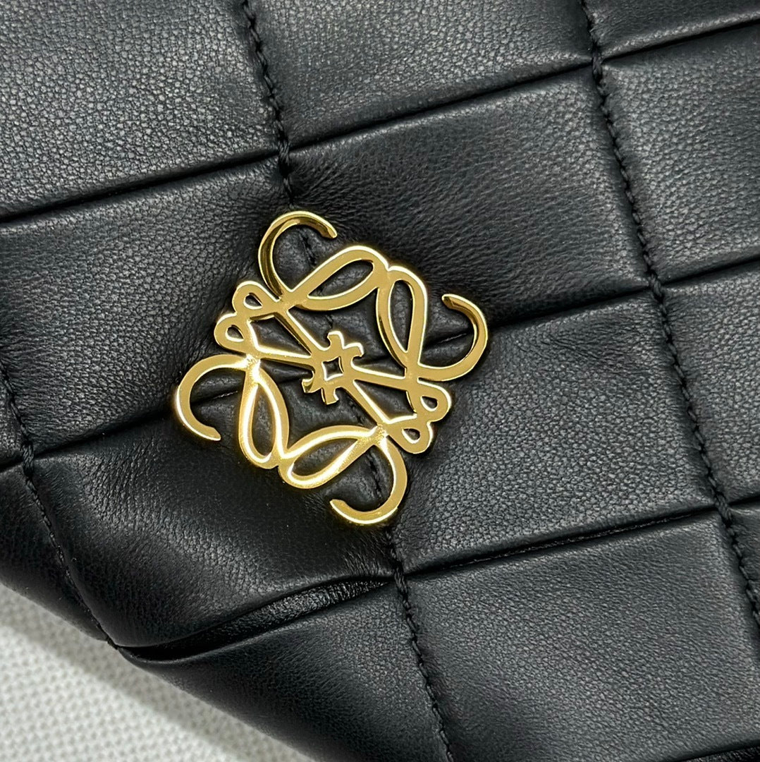 Loewe Puffer Goya Black Quilted Leather Crossbody Bag With Gold Logo Accent 062465