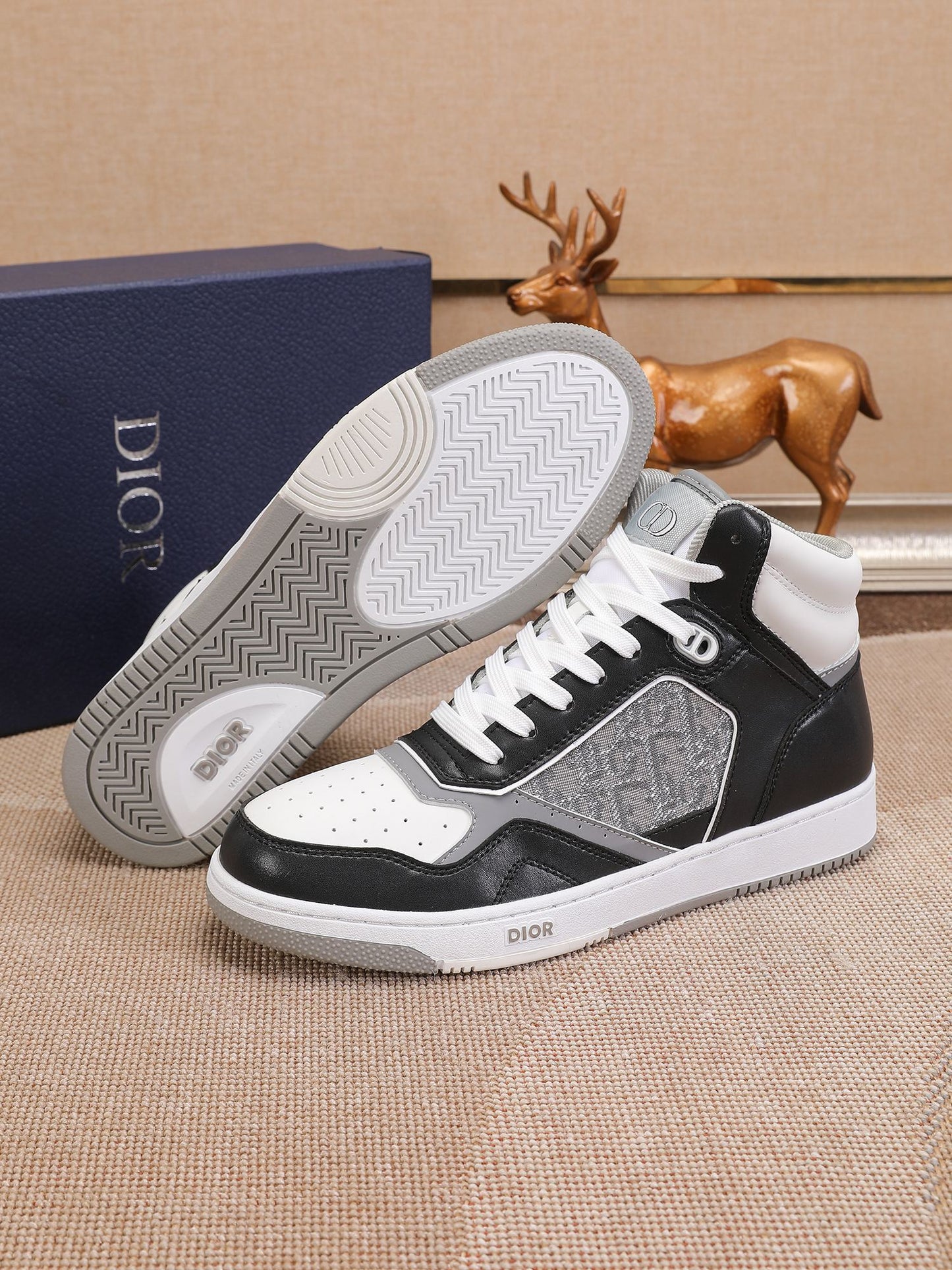 Dior Men's High Top Sneakers with Oblique Pattern and Adjustable Strap