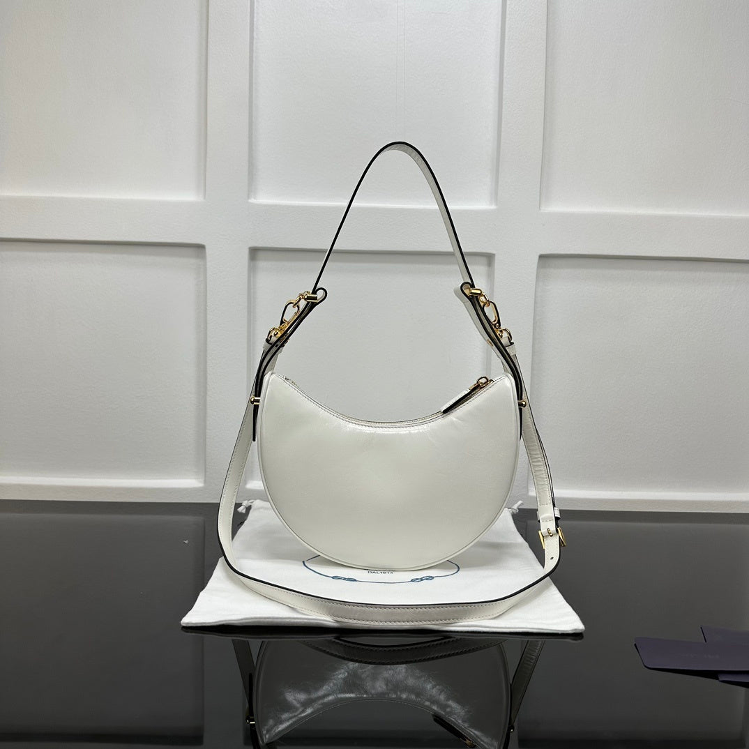 Prada White/Black Leather Crescent Hobo Bag With Adjustable Straps 1BC194