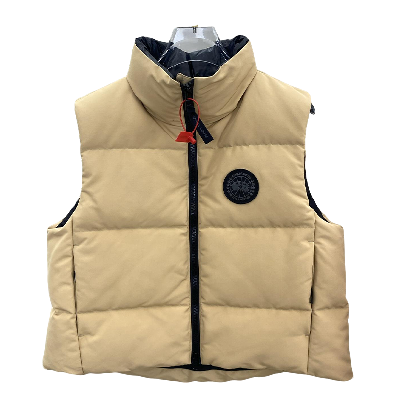 Women's Beige Canada Goose Style Down Vest For Winter Warmth