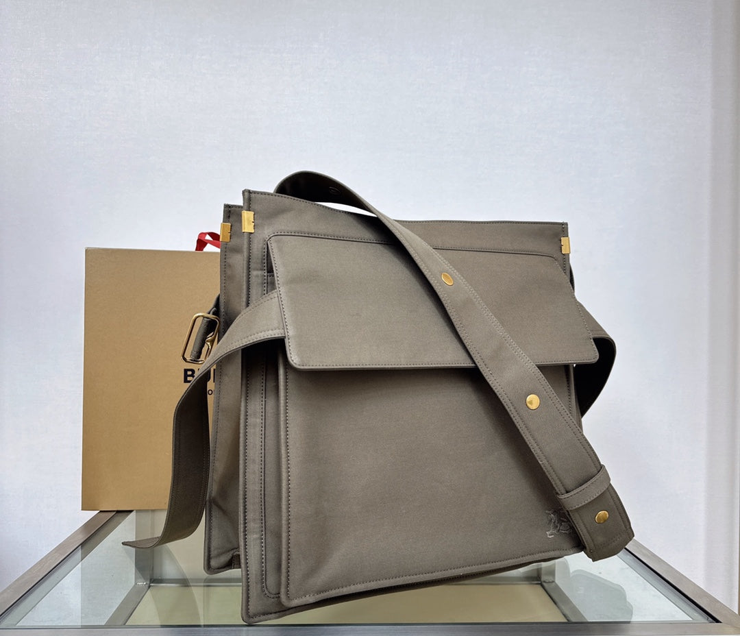 Burberry Gray Canvas Crossbody Bag With Gold Accents For Timeless Fashion And Practical Use Style No.1440