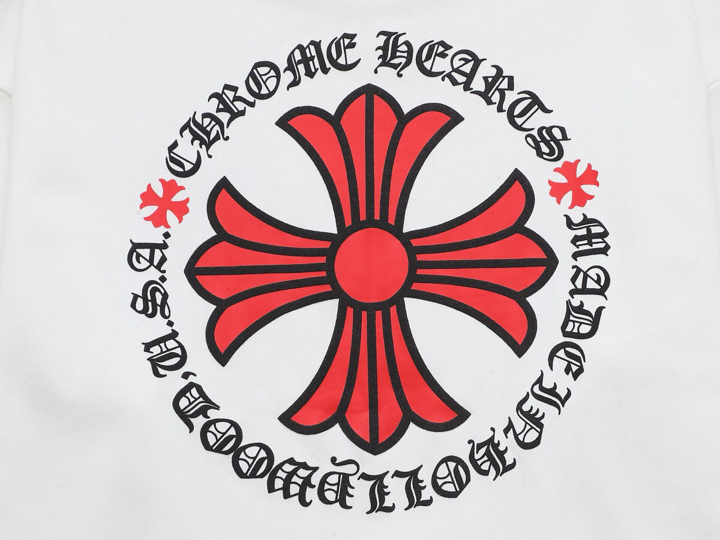 Chrome Hearts Black Crew Neck Sweatshirt With Red Cross And Gothic Sleeve Prints