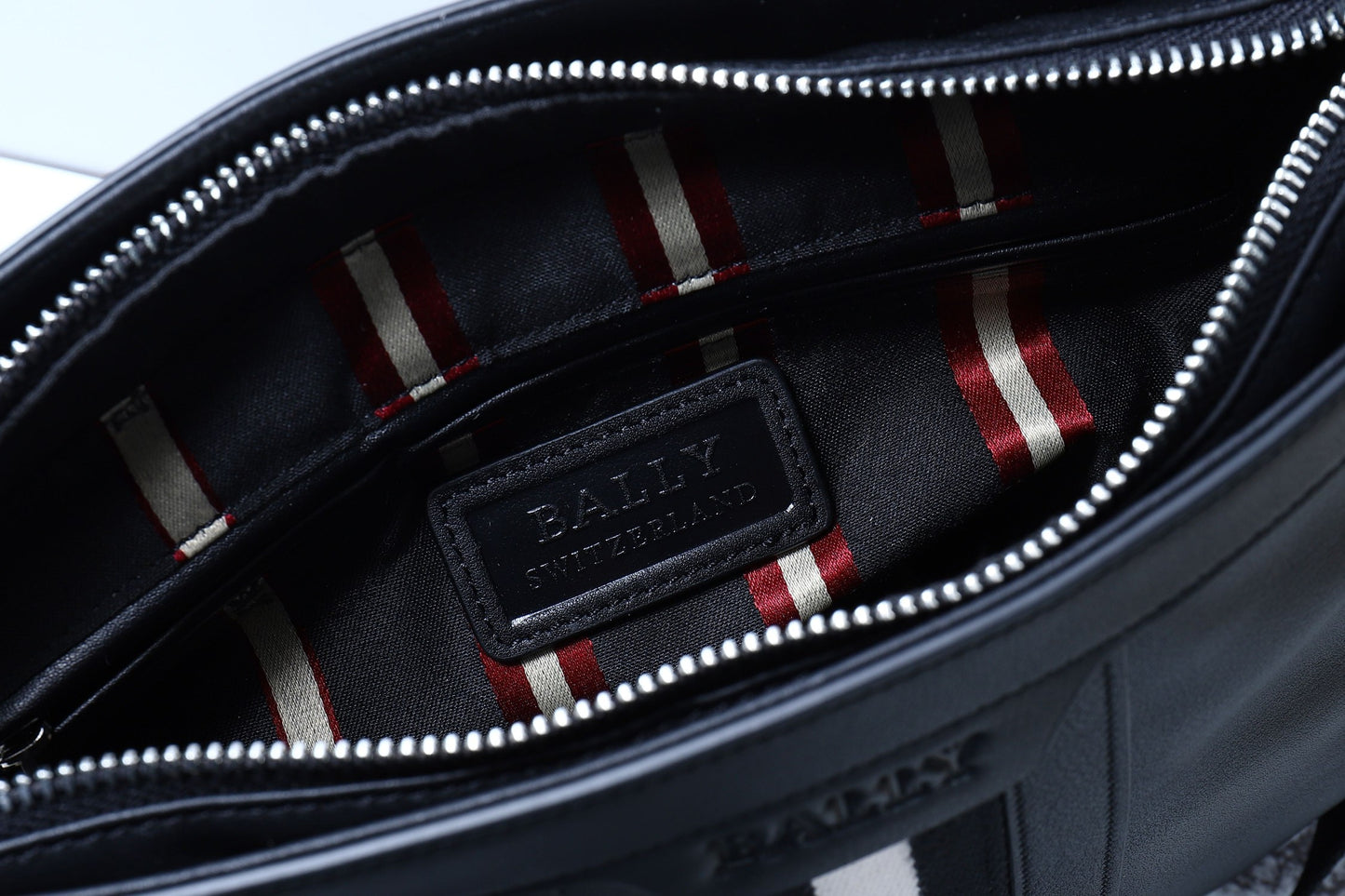 Black Bally Leather Crossbody Bag With Signature White Striped Accent And Adjustable Strap Style No.5855