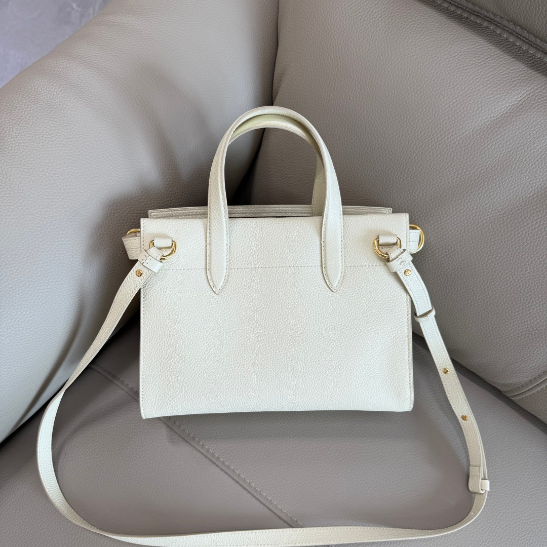 Timeless Cream Burberry Handbag with Gold - Tone Embellishment and Detachable Strap Style No.3491