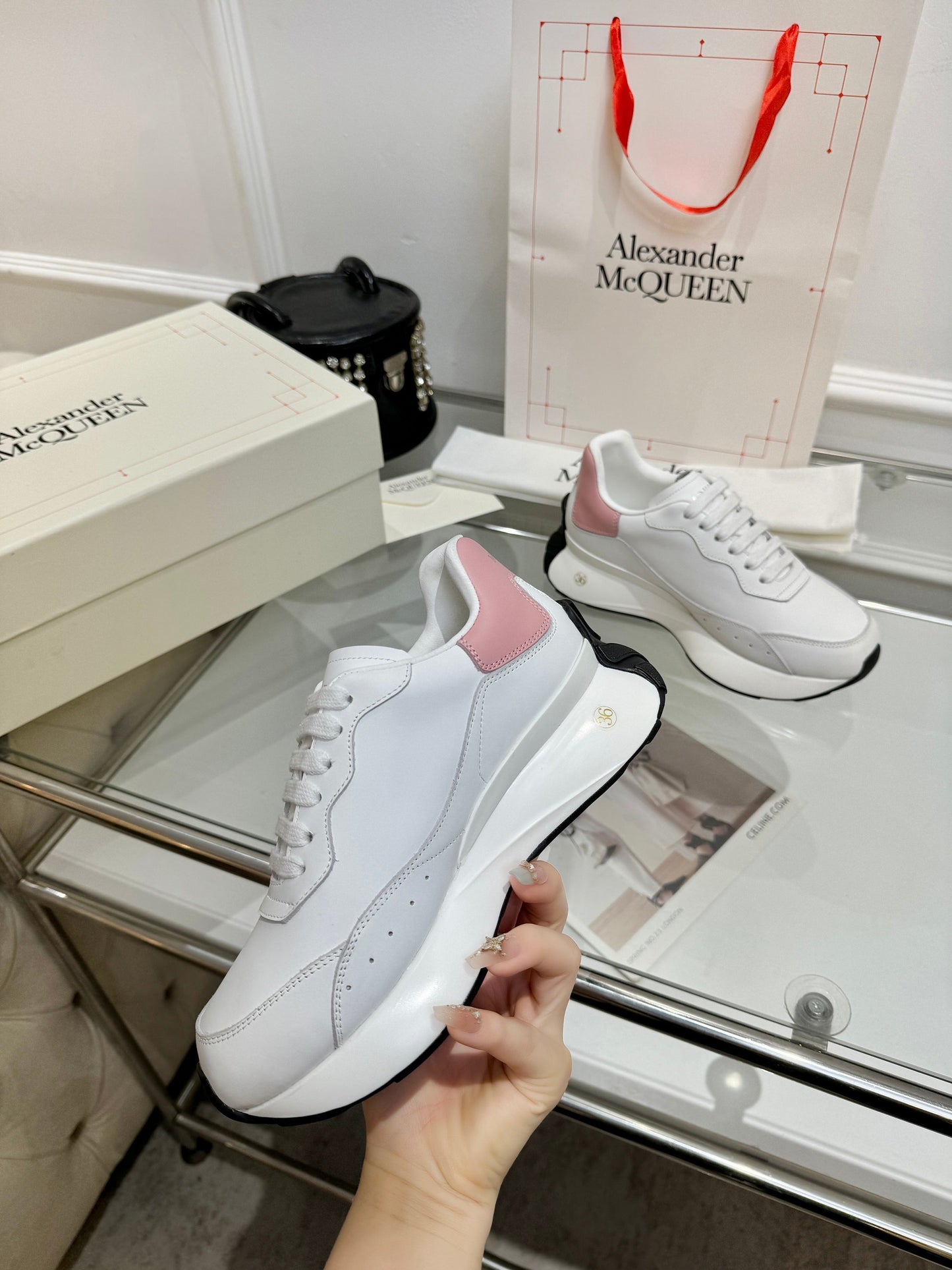 Alexander McQueen Unisex Oversized Sneakers With Metallic Heel Accents