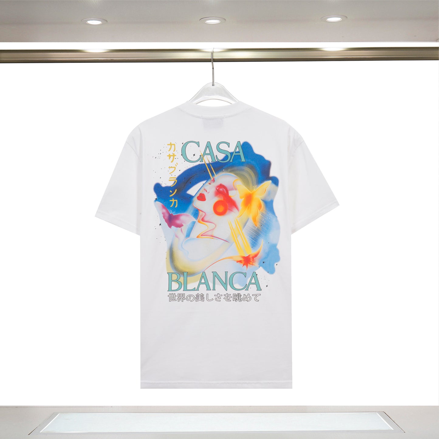 Casablanca White/Black T - Shirt With Colorful Watercolor Graphic And Brand Text