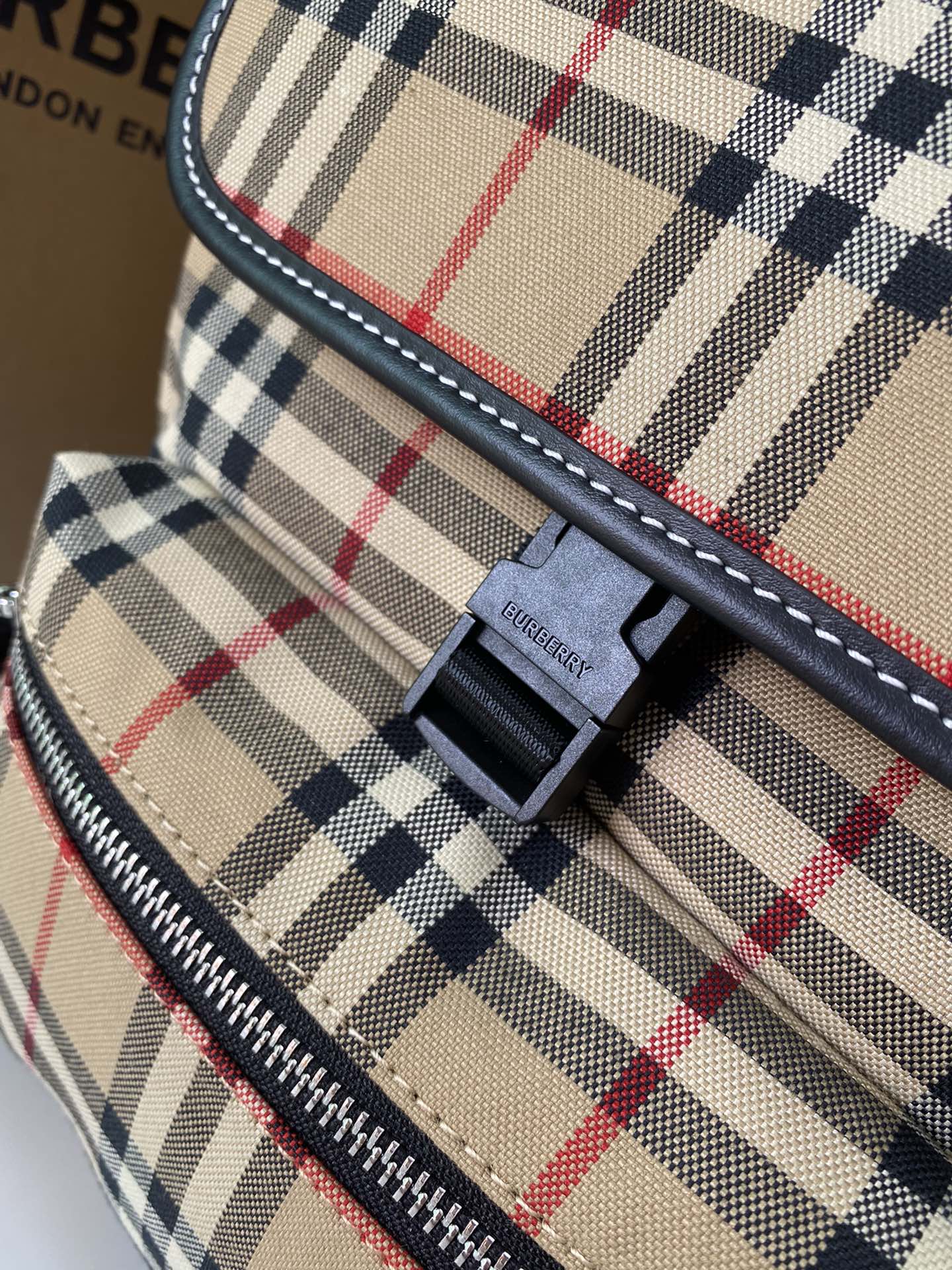 Classic Beige Checkered Burberry Backpack With Front Pocket And Adjustable Straps Style No.2432