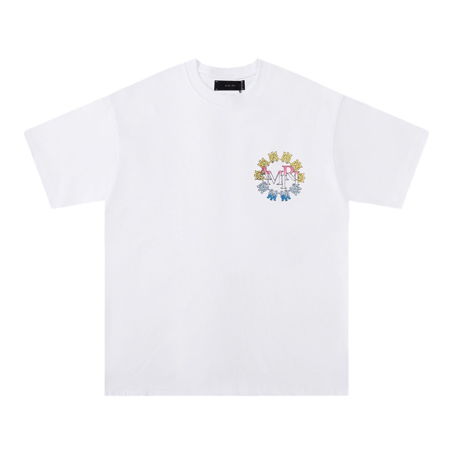 AMIRI Black/White Tee With Colorful Circular Logo For Trendy Streetwear Enthusiasts