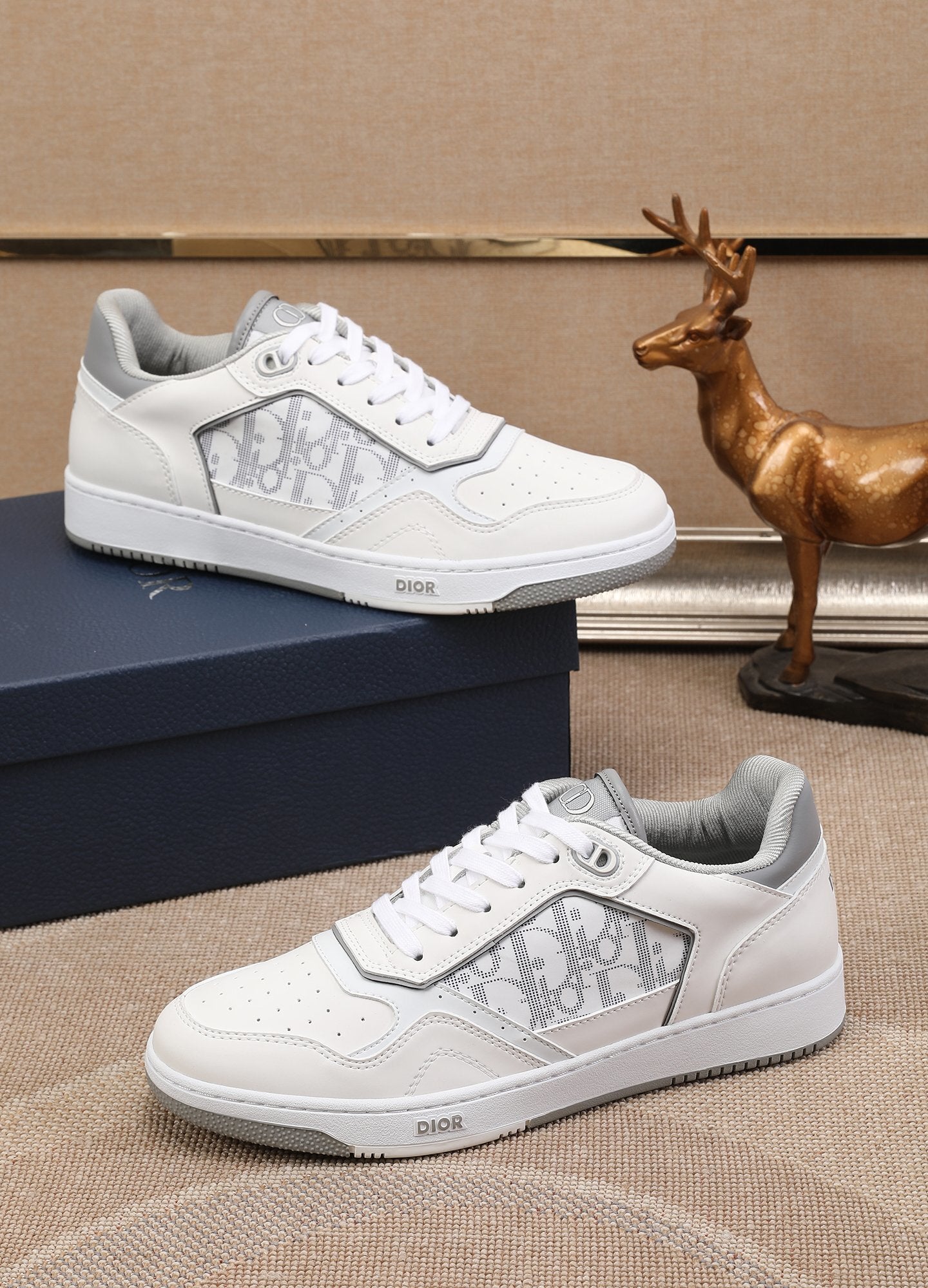 Dior Mens Sneakers Luxury Leather Casual Shoes With Oblique Pattern