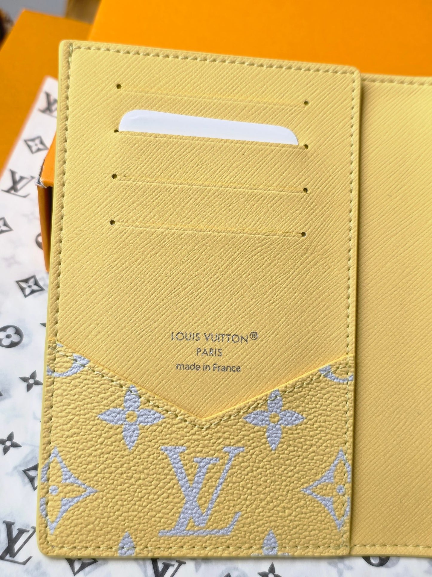 Stylish Louis Vuitton Light Blue Wallet With Gold Monogram And Yellow Trim M14770