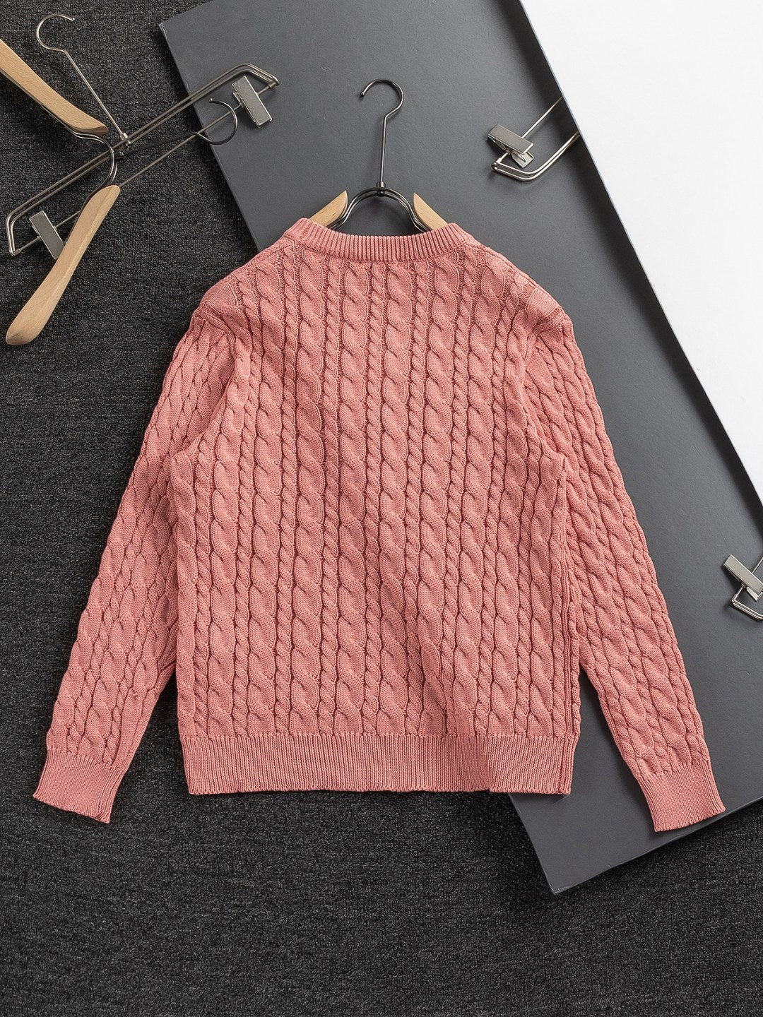 Dior Pink Cable - Knit Crew Neck Long - Sleeve Fashion Sweater
