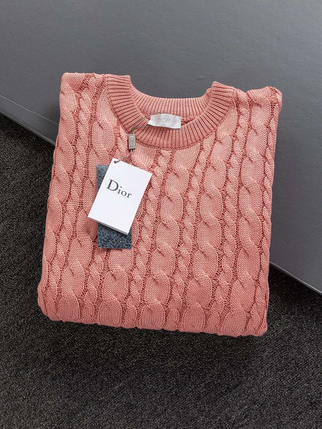 Dior Pink Cable - Knit Crew Neck Long - Sleeve Fashion Sweater