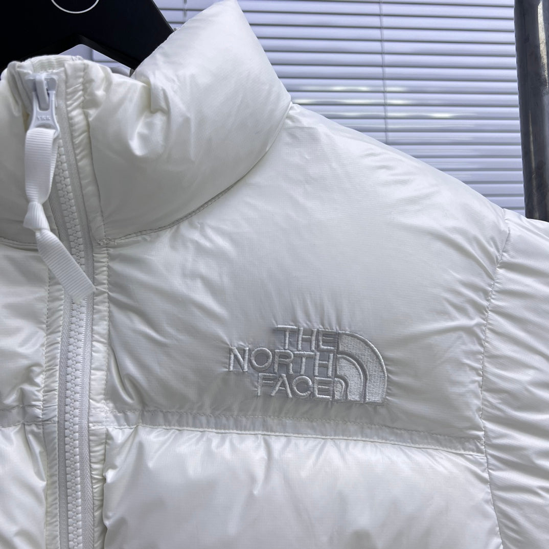The North Face White Cropped Nuptse Puffer Jacket For Winter Warmth
