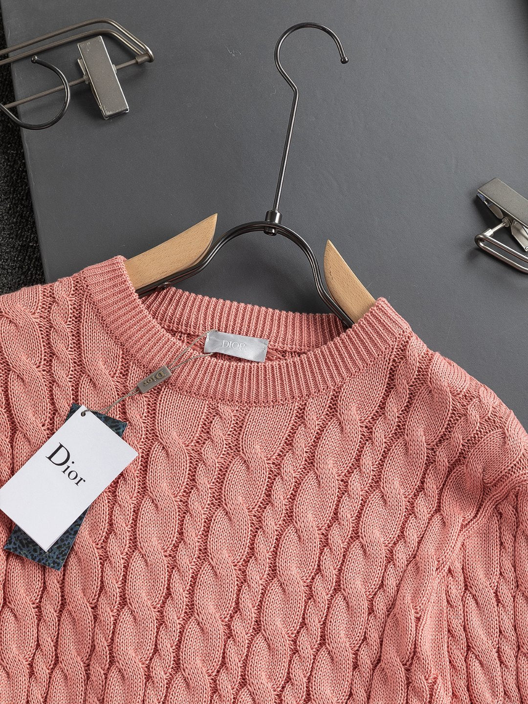 Dior Pink Cable - Knit Crew Neck Long - Sleeve Fashion Sweater