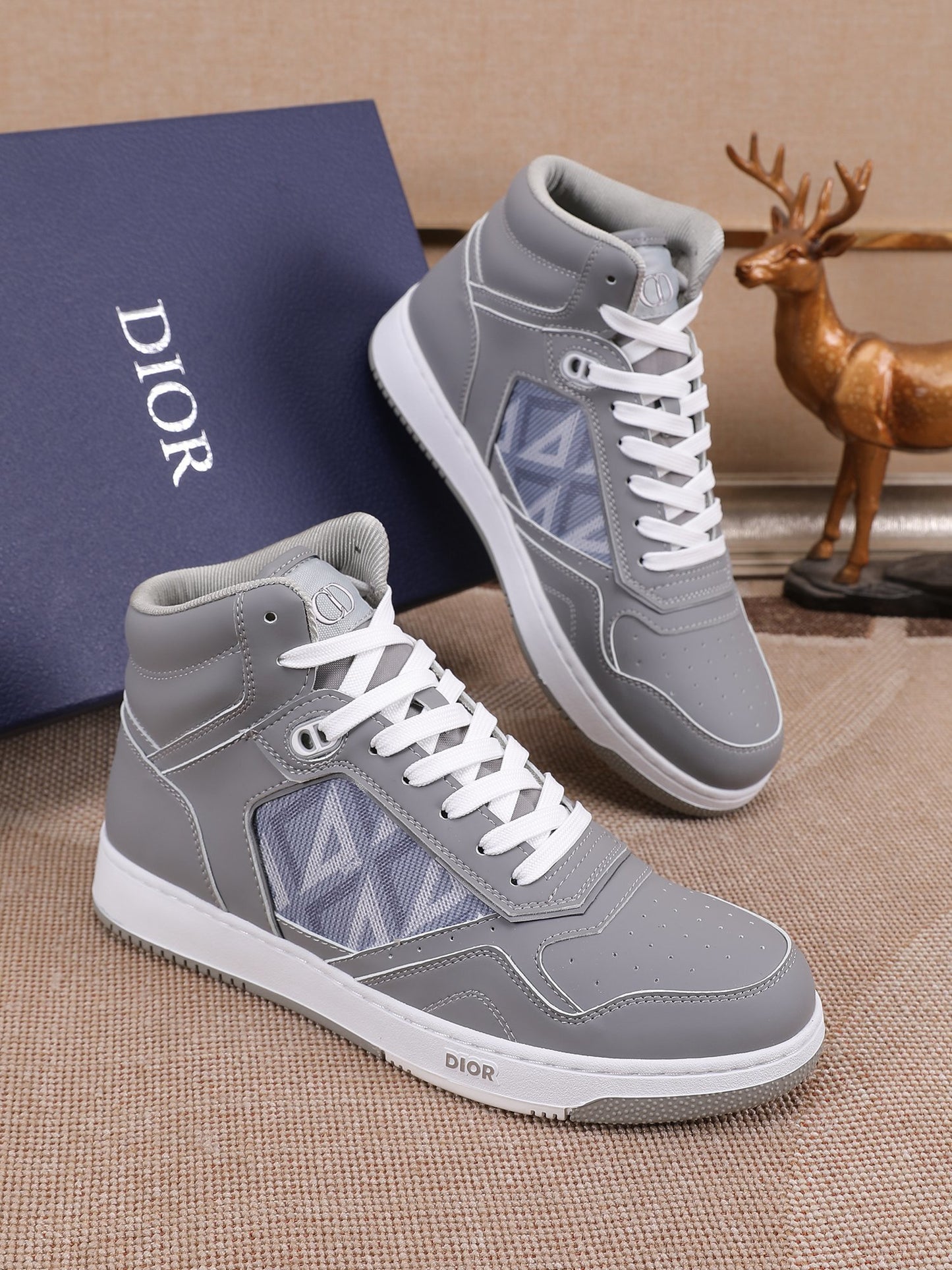 Dior Men's High Top Sneakers with Oblique Pattern and Adjustable Strap