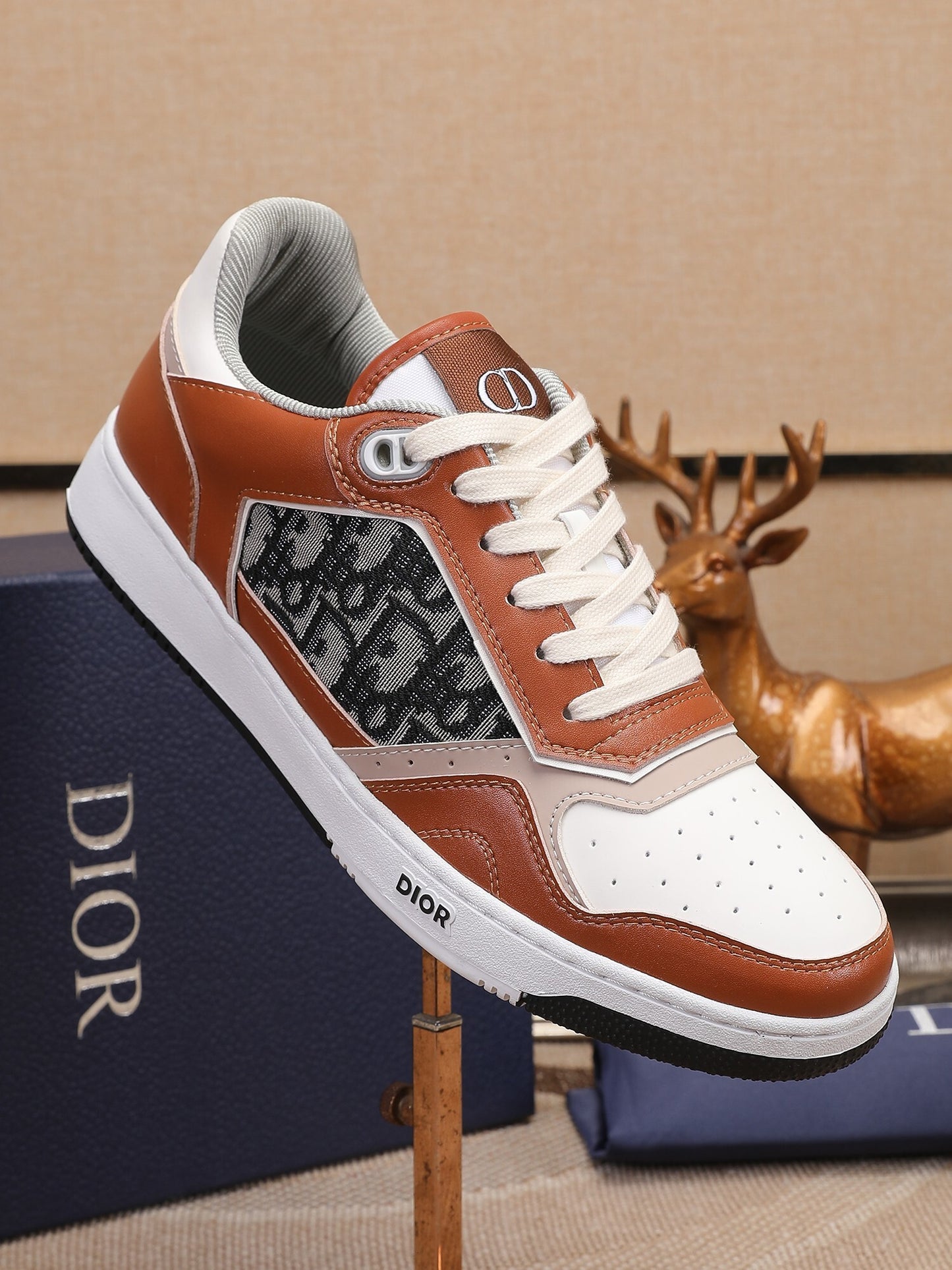 Dior Mens Sneakers Luxury Leather Casual Shoes With Oblique Pattern
