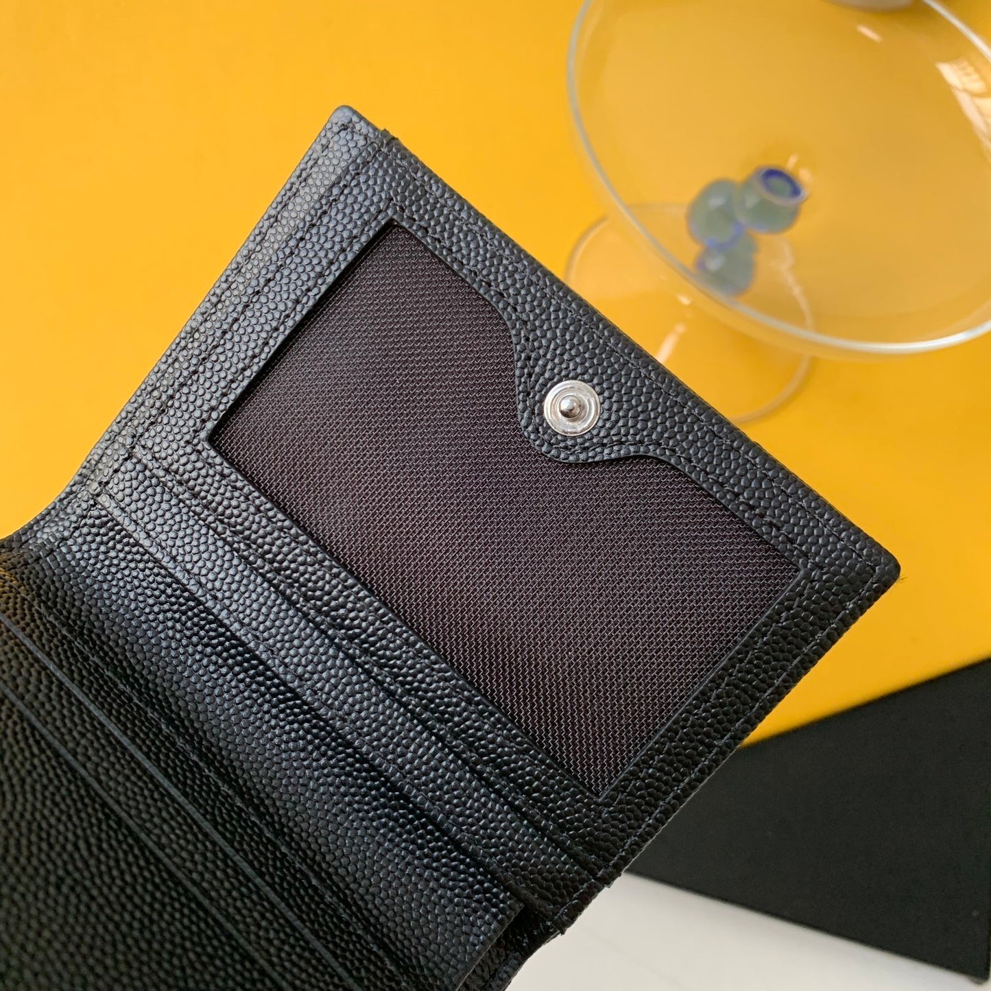 YSL Black Quilted Leather Wallet with Silver Logo for Elegant Style 575974