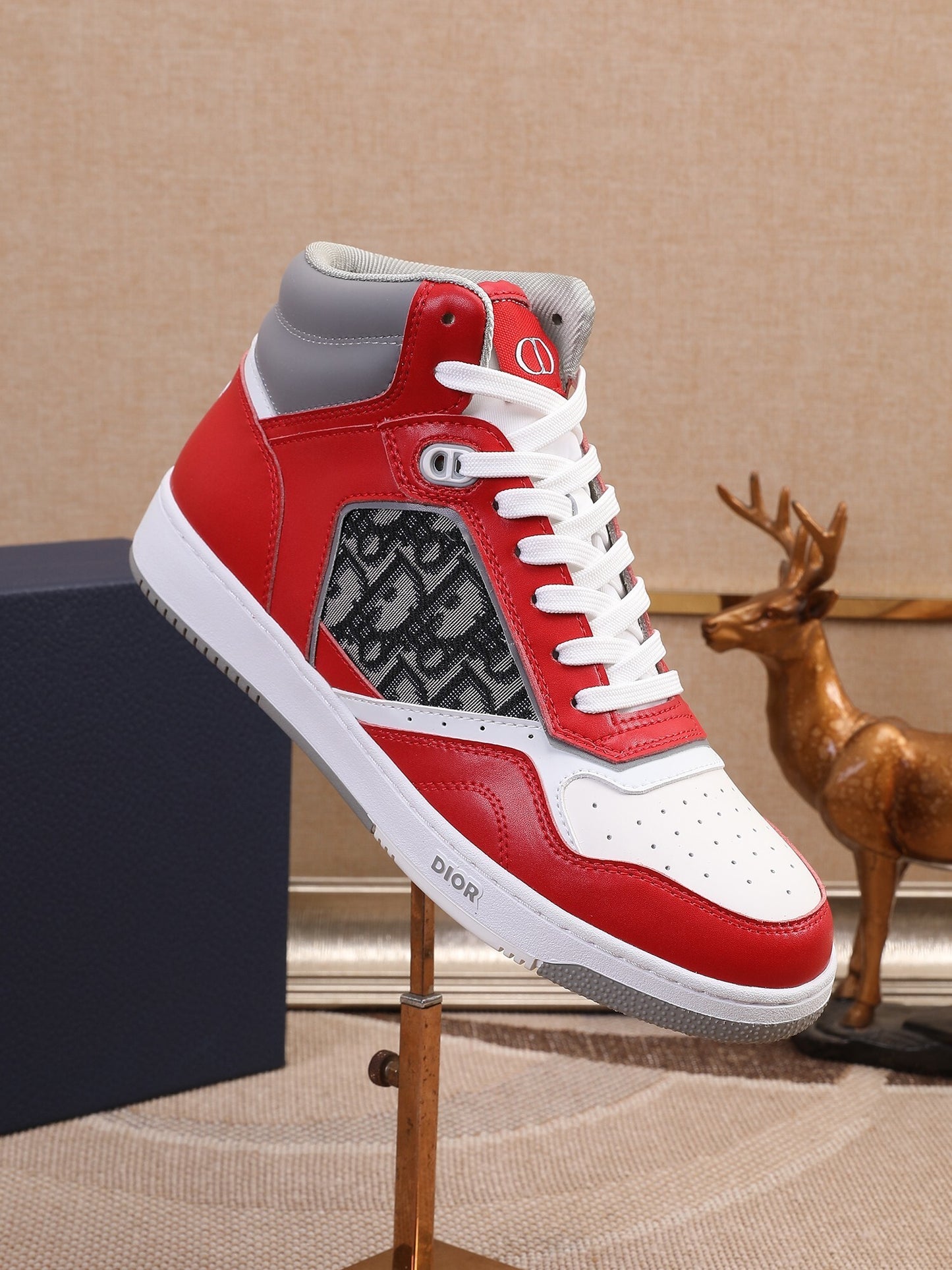 Dior Men's High Top Sneakers with Oblique Pattern and Adjustable Strap