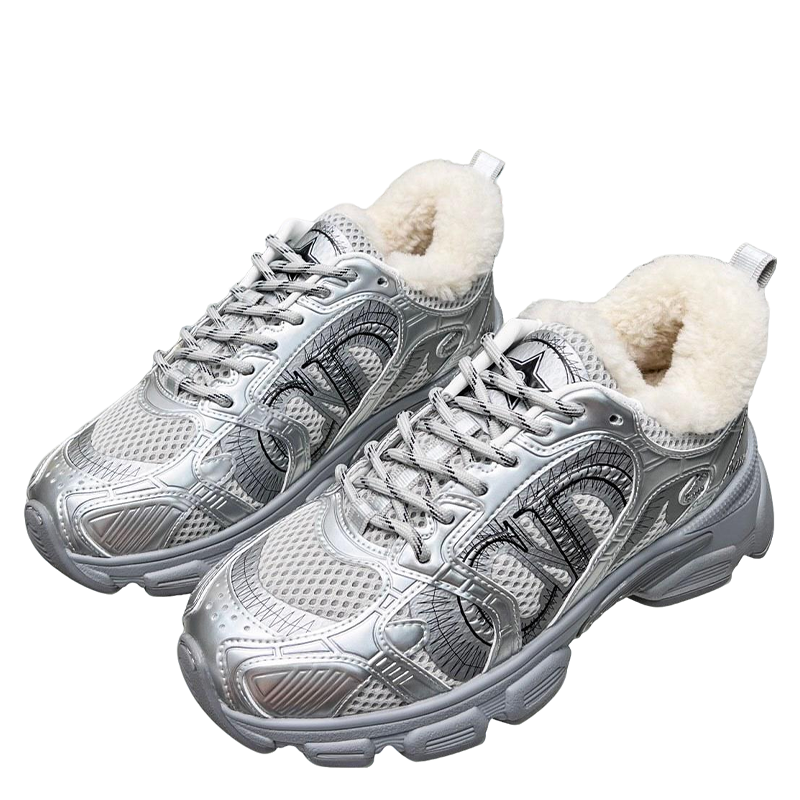 Women's Dior Silver Sneakers With Cozy Fleece Lining
