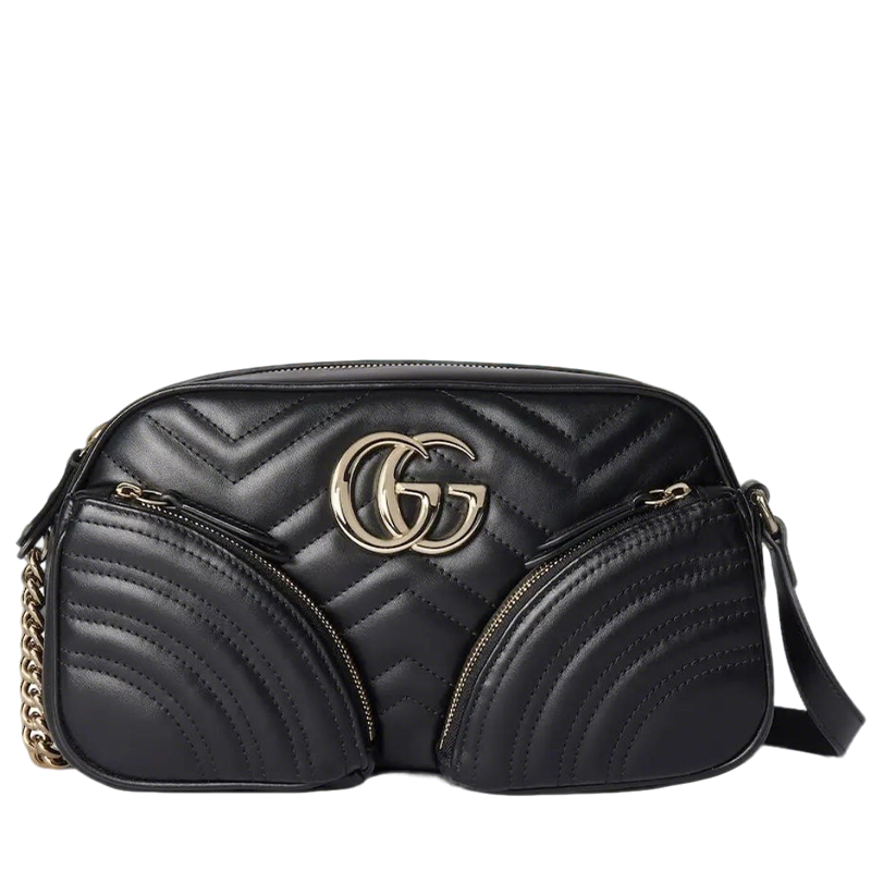 Gucci Black Matelassé Leather Shoulder Bag With Gold Tone Double G Hardware 798715