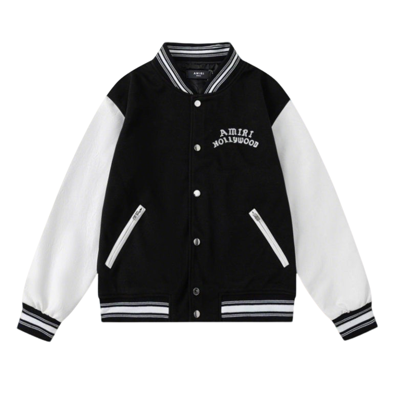 Amiri Black And White Varsity Jacket With Hollywood Embroidery