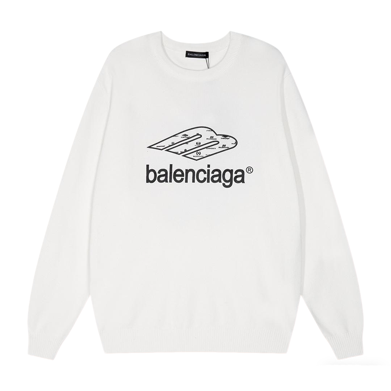 Balenciaga White Crew Neck Sweater With Brand Graphic Print
