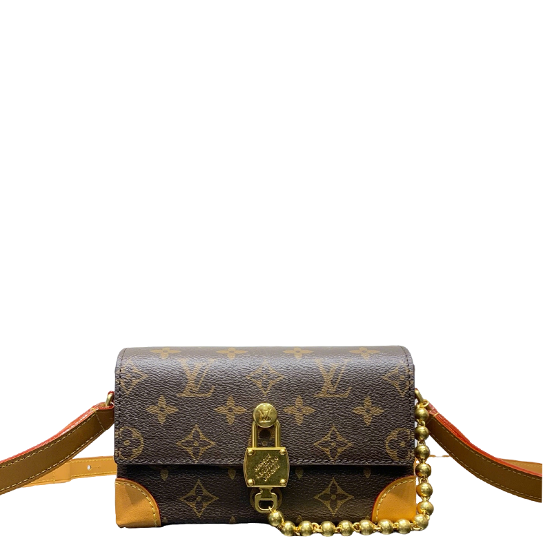 Chic Louis Vuitton Monogram Crossbody Bag With Gold Lock And Bead Chain