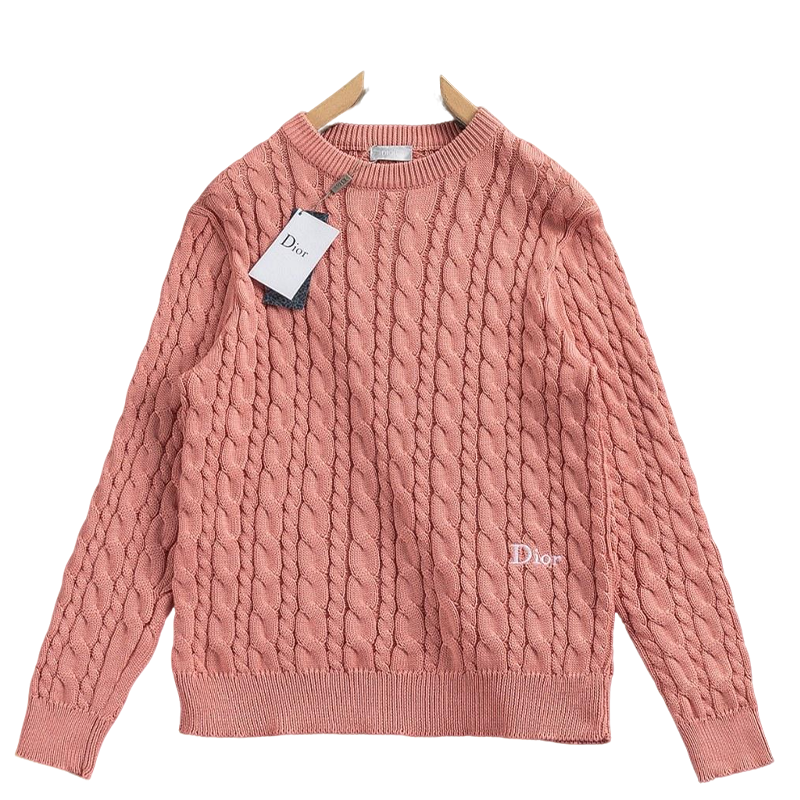 Dior Pink Cable - Knit Crew Neck Long - Sleeve Fashion Sweater