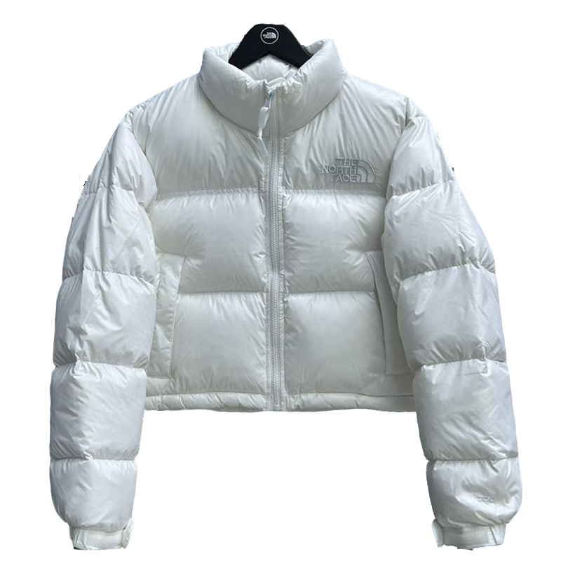 The North Face White Cropped Nuptse Puffer Jacket For Winter Warmth
