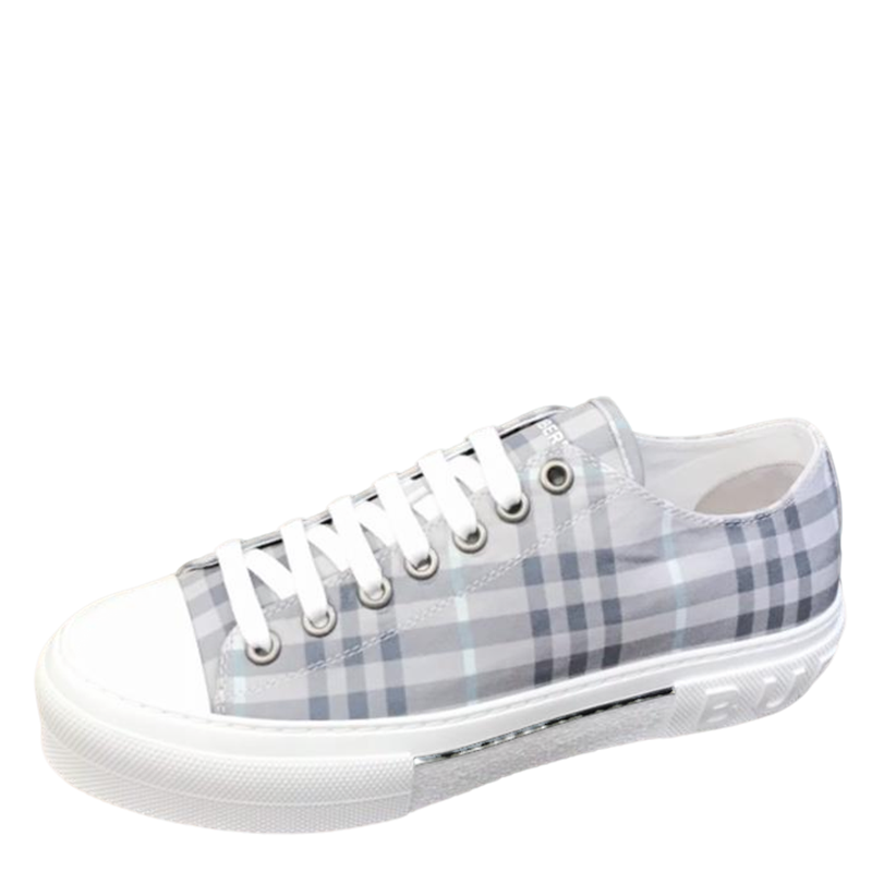 Burberry Unisex Grey Plaid Canvas Sneakers Stylish Comfortable Footwear For Men And Women With Iconic Check Pattern