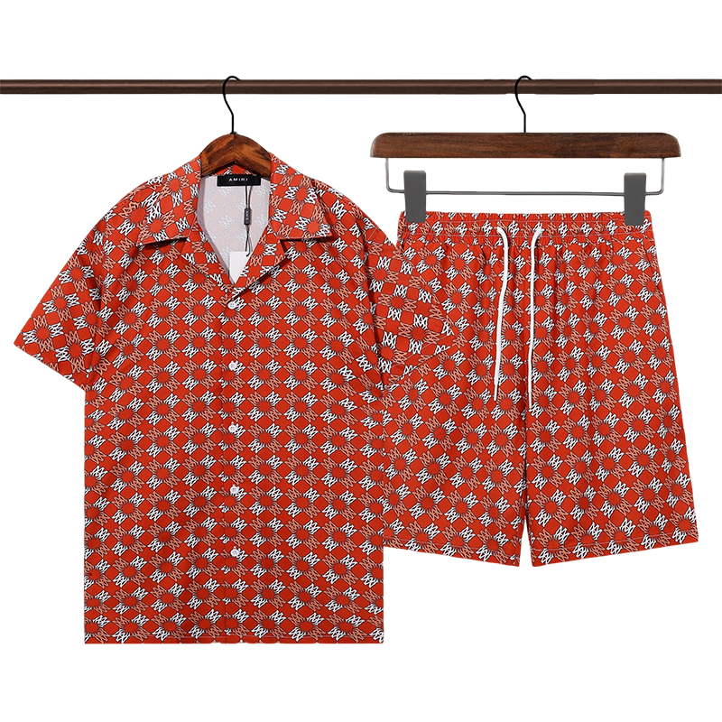 Men's AMIRI Red Patterned Short - Sleeve Shirt And Shorts Set