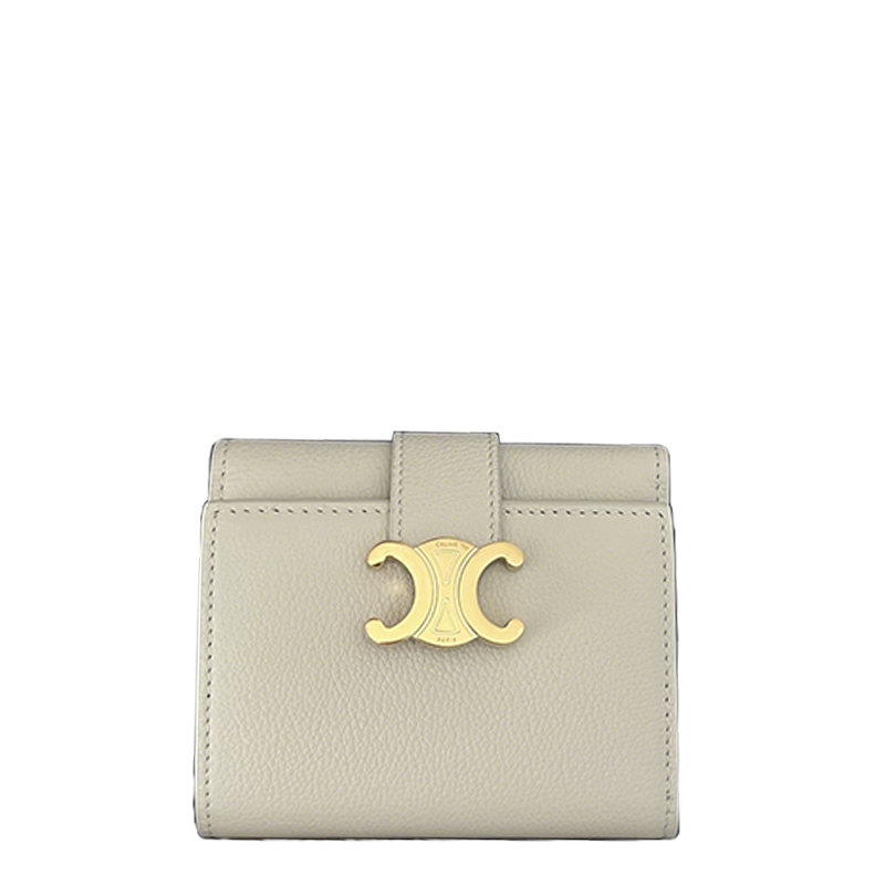 Celine VICTOIRE Triomphe Beige Leather Compact Wallet With Gold Hardware 100963