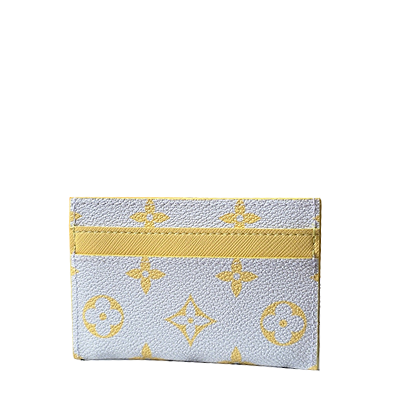 Chic Louis Vuitton Light Blue Card Holder with Gold Monogram and Yellow Accent M14771