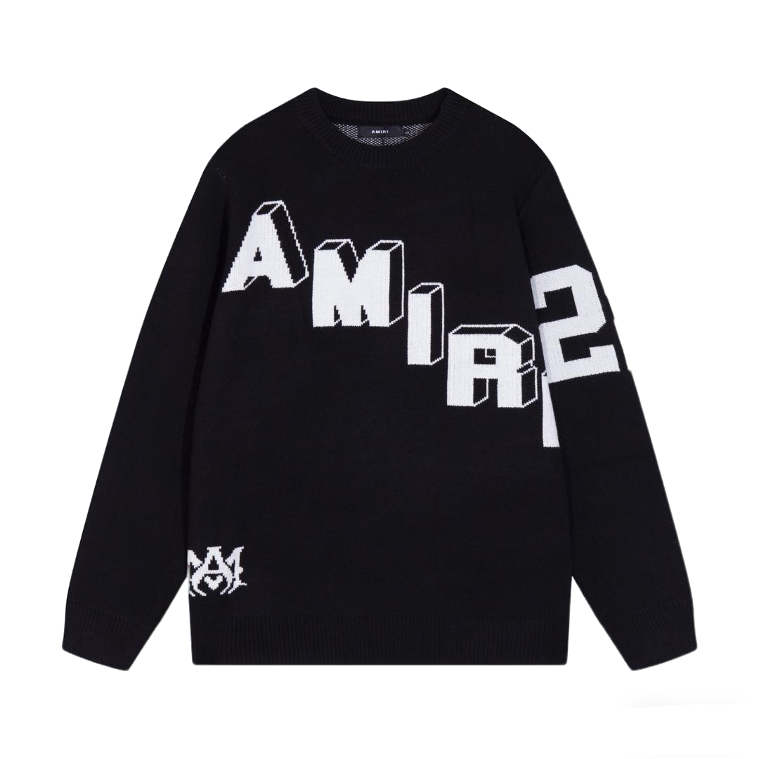 Amiri Men's Black Crew Neck Knitted Sweater With 3D Lettering Design