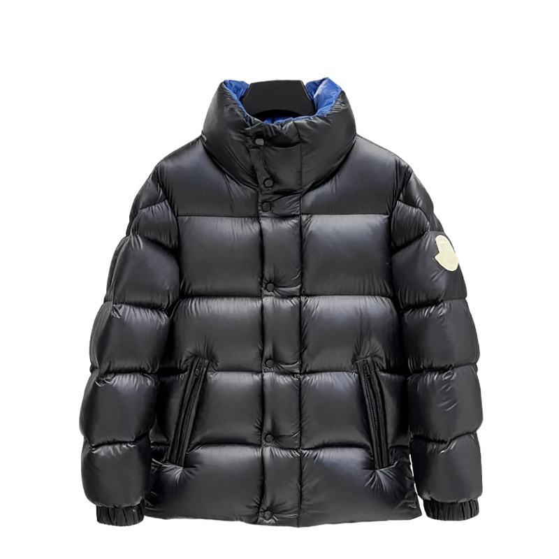 Moncler Men's Black Quilted Down Jacket With Stand Collar And Sleeve Badge