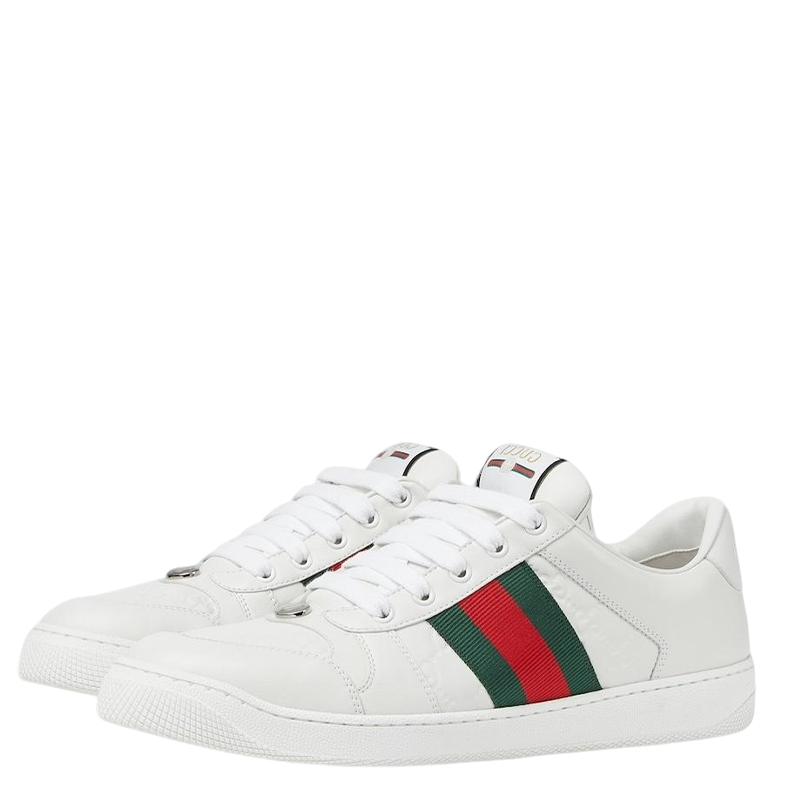 Gucci Unisex Classic Web Stripe White Leather Sneakers