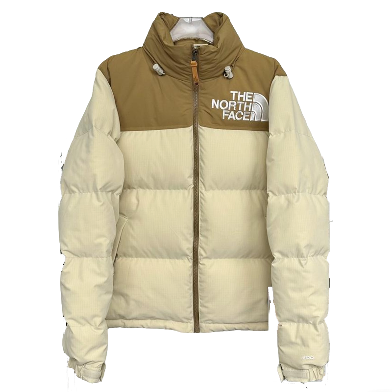 The North Face Nuptse Puffer Jacket With Beige And Brown Colorblock Design