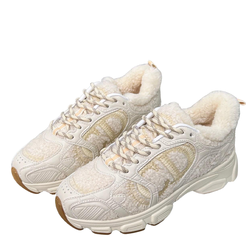 Women's Dior Cream - Colored Sneakers With Plush Fleece Details