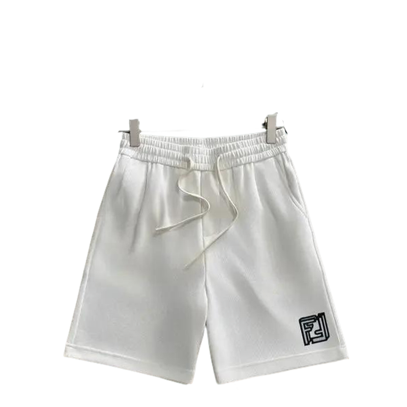 Fendi Men's White FF Logo Embroidered Drawstring Casual Shorts