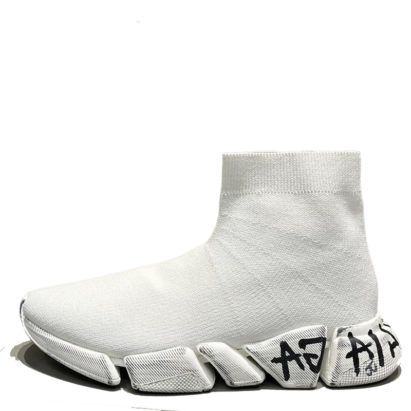 Balenciaga Unisex Sock Sneakers Stylish White Design with Graffiti Detail for Fashion Enthusiasts