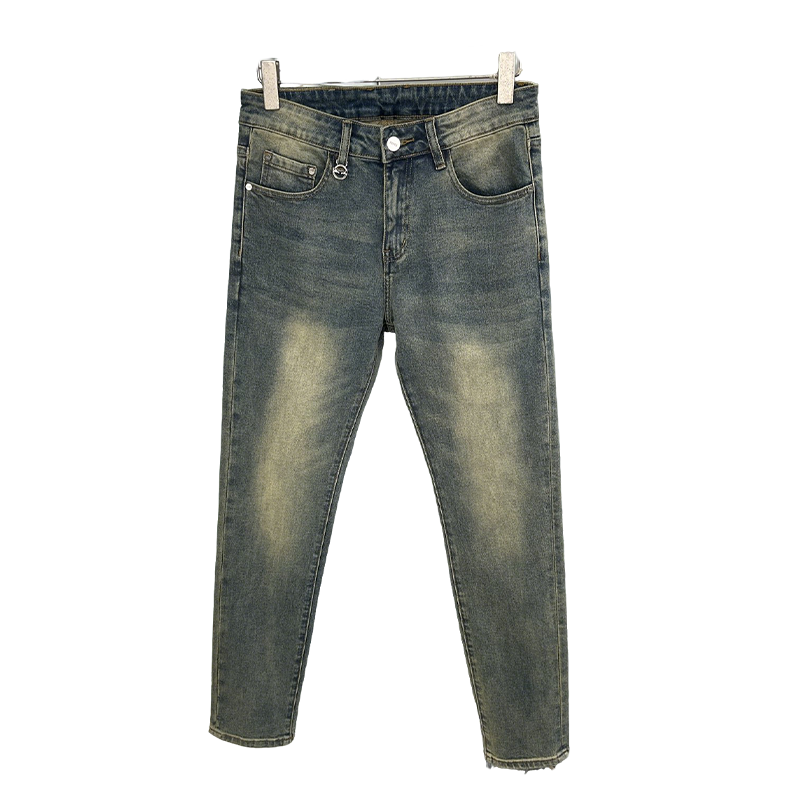 Men's Fendi Vintage Washed Skinny Jeans with Frayed Hem and Logo Accents