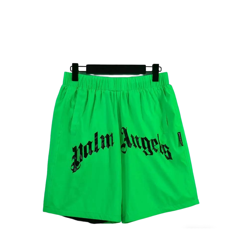 Palm Angels Bright Green Casual Shorts With Brand Logo