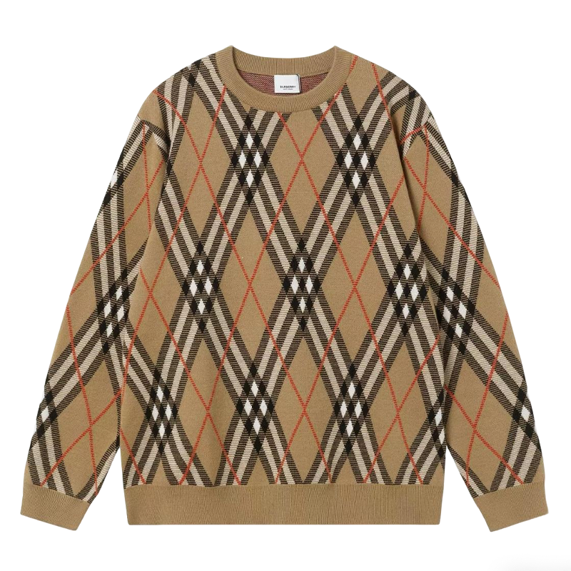 Burberry Men's Argyle Check Pattern Crew Neck Knitted Sweater