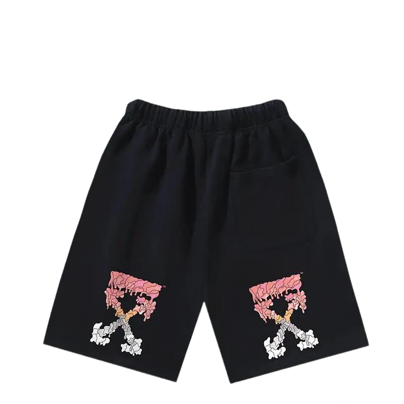 Off - White Men's Black Drawstring Shorts with Artistic Prints