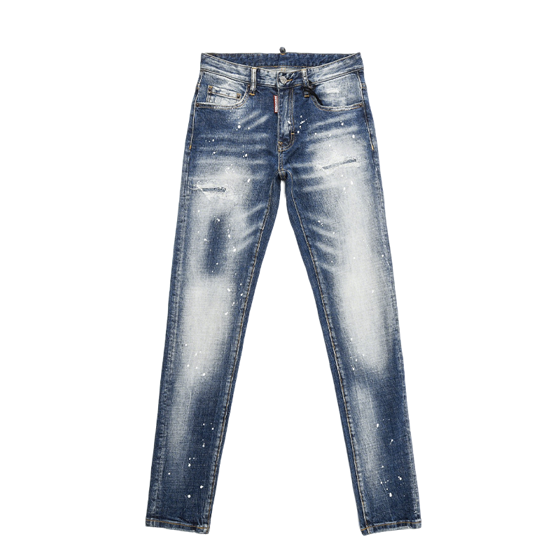 Men's Dsquared2 Blue Denim Jeans with Paint Splatter and Faded Details