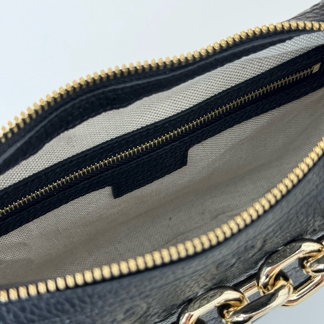 Gucci Black Embossed GG Leather Hobo Bag with Chunky Gold - Tone Chain Accent 815409