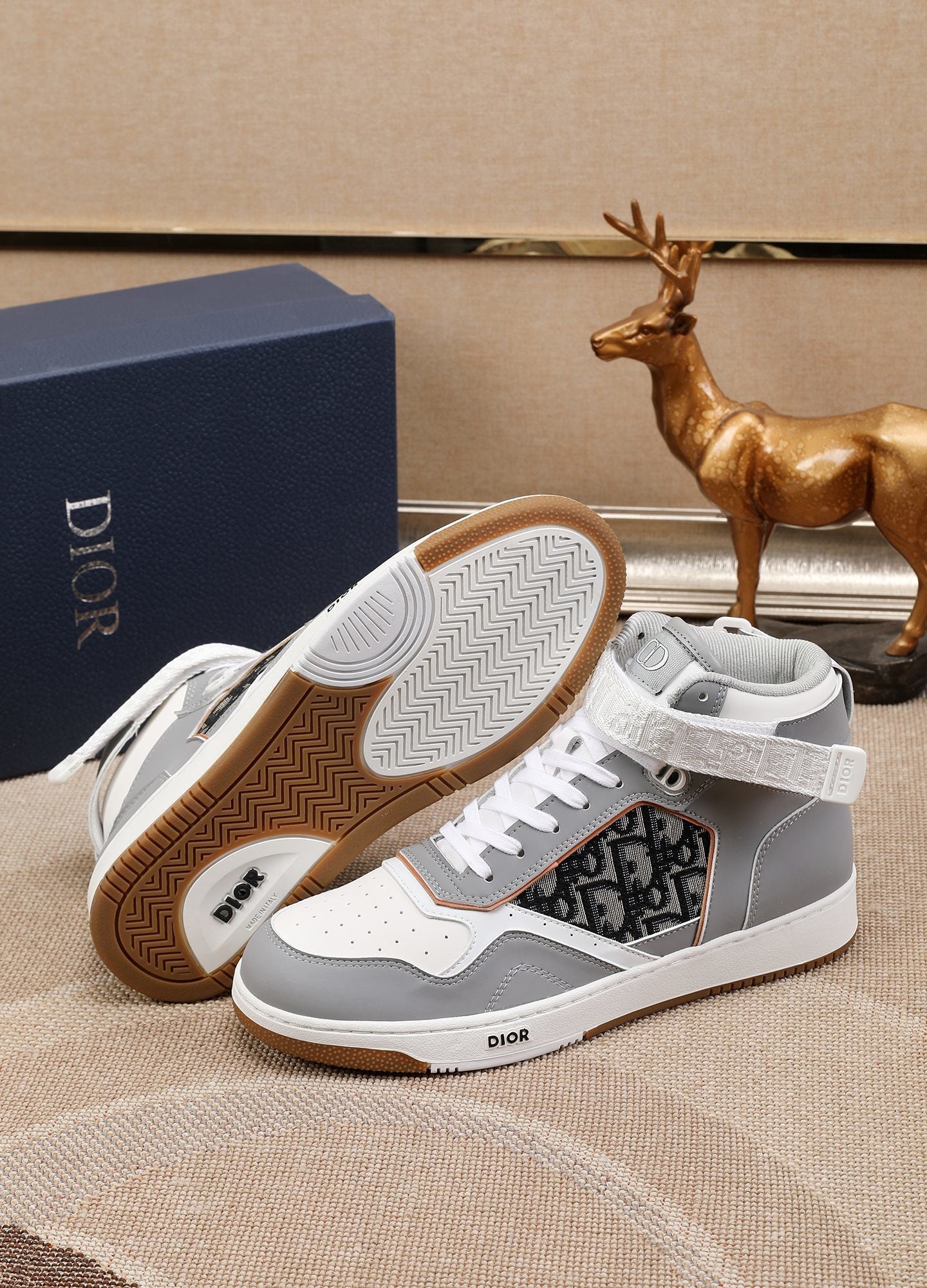 Dior Men's High Top Sneakers with Oblique Pattern and Adjustable Strap